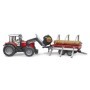 Bruder tractor Massey Ferguson 7480 cu incarcator frontal si remorca pentru lemne